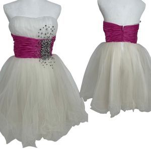 Sherri hill white with pink satin bodice short formal